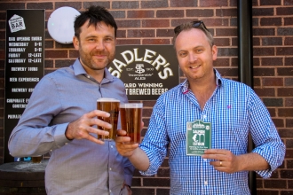 Conservation Manager Simon Atkinson toasting the new beer with Sadler's Director, Chris Sadler