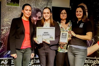 CEO Georgia Stokes with winner Rosa Day, Gabriella Fifer and Manager Emma Thompson