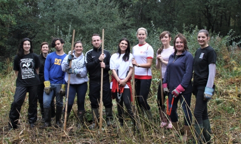 Knight Frank employees and Trust staff clearing the fen