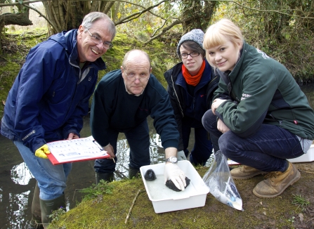 Community Freshwater invertebrate Network recorders being trained at Woodgate Valley