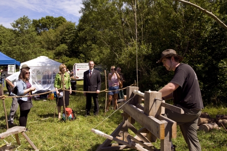 Lord Mayor watching woodwork demonstration at the launch