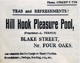 Advert for Hill Hook pleasure pool
