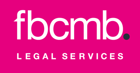 fbcmb. Legal Services logo - white text on a magenta background.