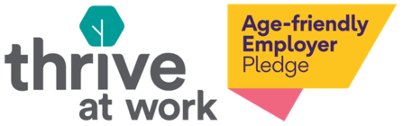 Thrive at Work logo. Age-friendly Employer logo.