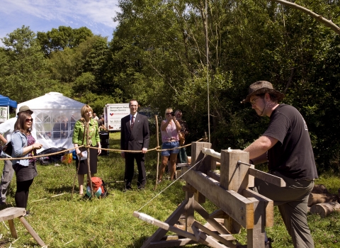 Lord Mayor watching woodwork demonstration at the launch